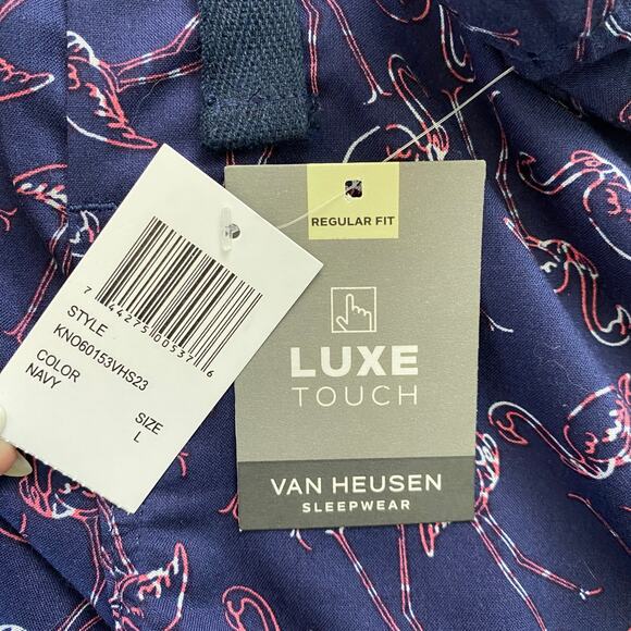 Van Heusen Lux Touch Flamingo Sleepwear Sleep Shorts Men L Navy Pink Pockets NWT - Picture 5 of 10